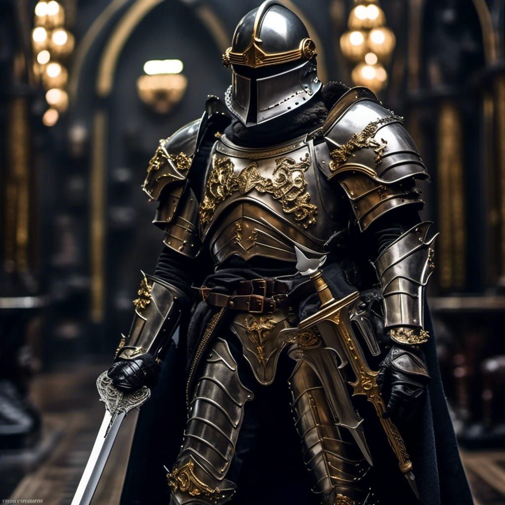 Armored Knight with Sword in Digital Art Style