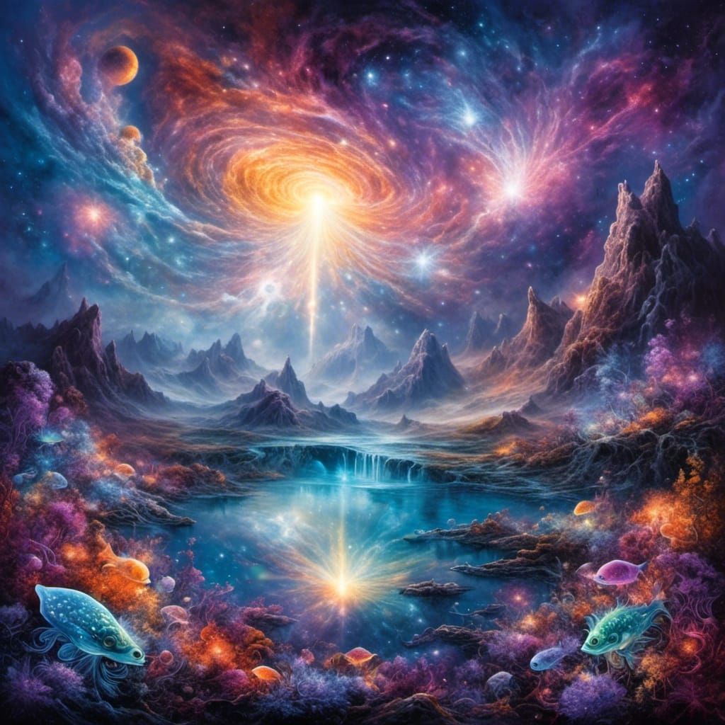 Surreal Nebula Lake with Diamond Cuttlefish