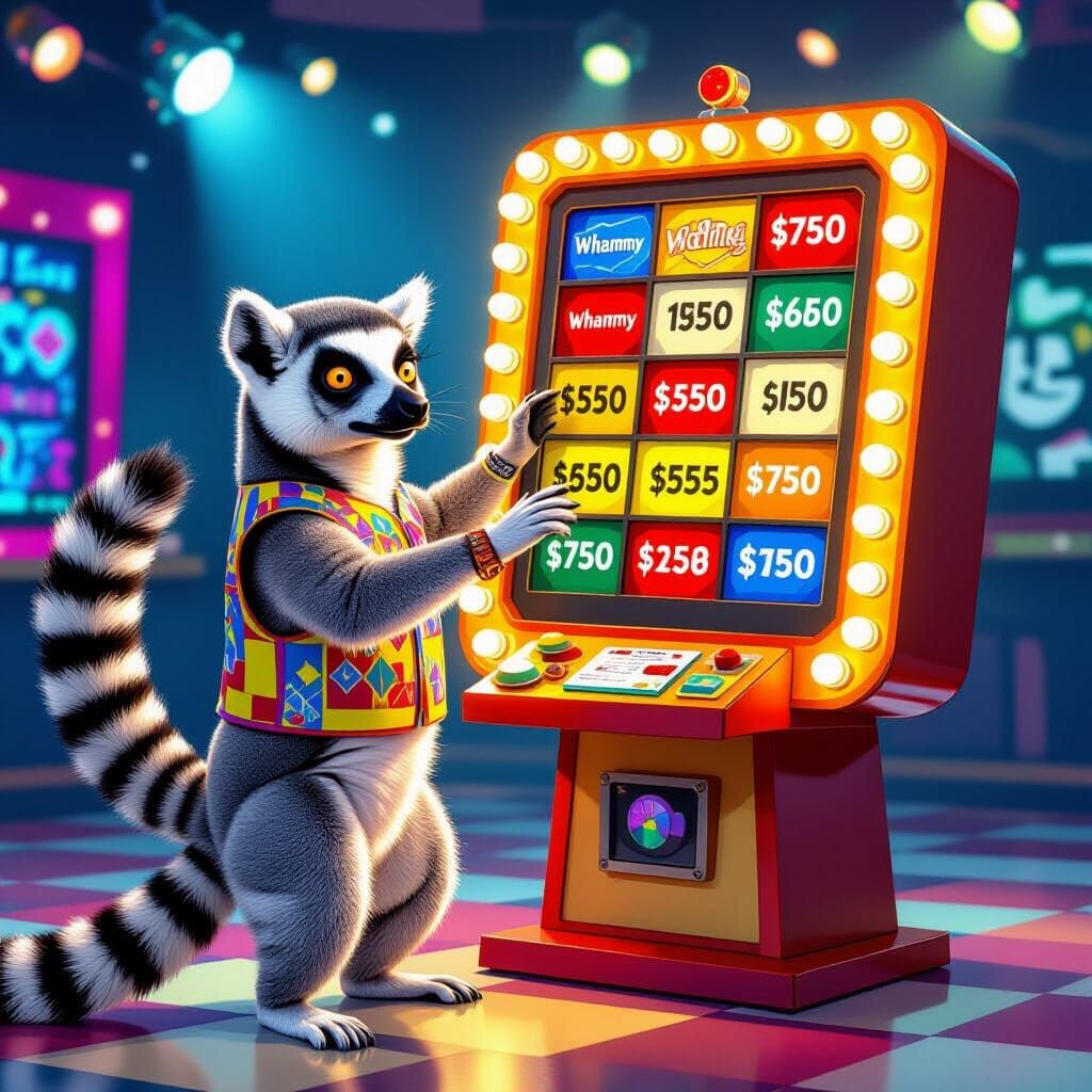 Ring-Tailed Lemur Spins Big Board on Press Your Luck