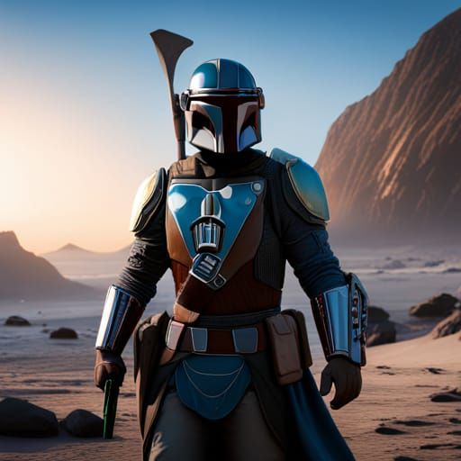 Blue and Black Mandalorian Detailed Digital Painting