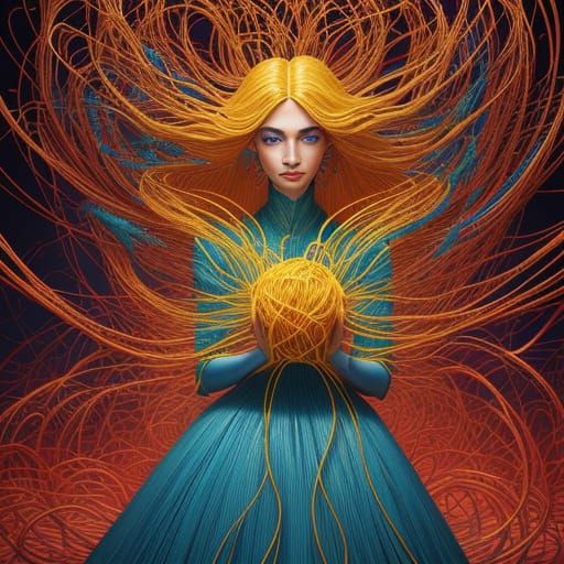 Surreal Woman in a Twisted Spaghetti Cage