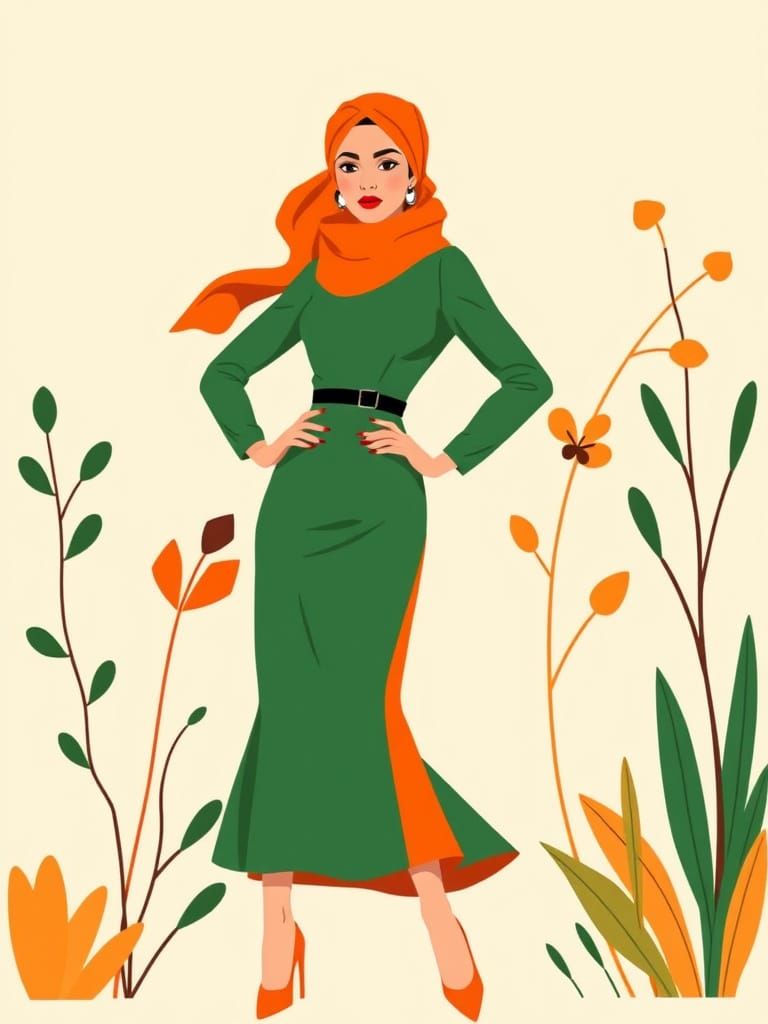 Woman in Chic Mid-Century Modern Style Illustration