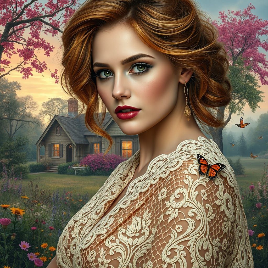 Elegant Woman in Art Nouveau Landscape