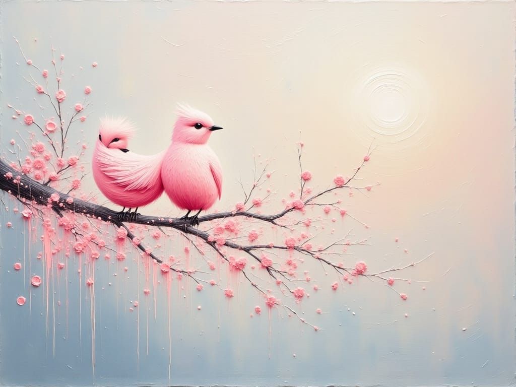 Soft Pink Abstract Landscape with Expressive Brushstrokes