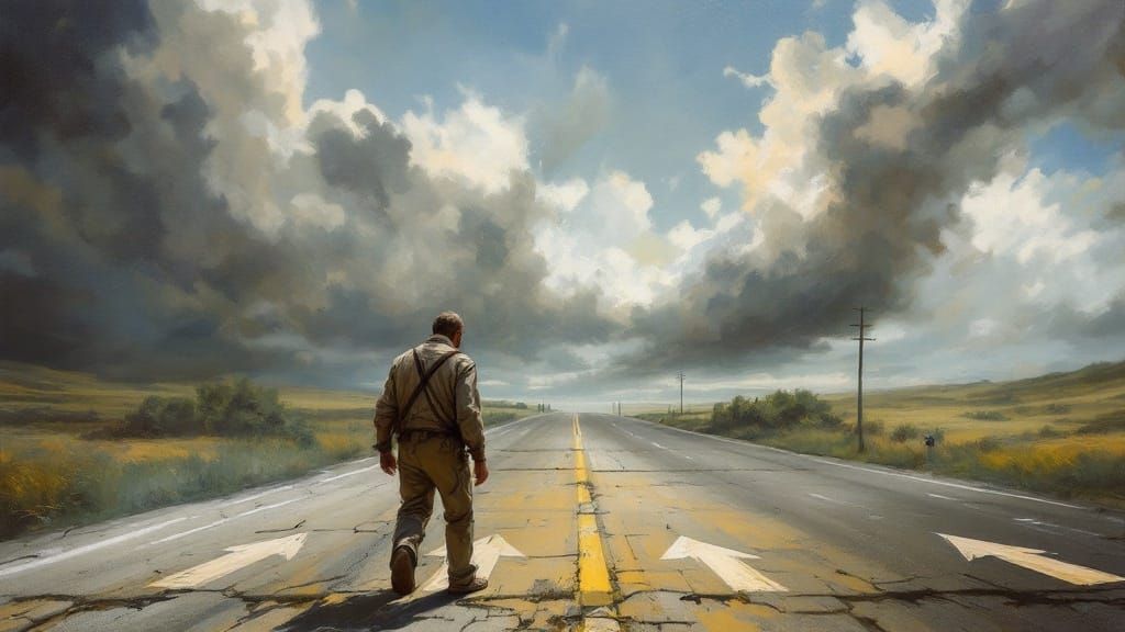 Man at a Crossroads, Overwhelmed by Life's Decisions