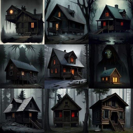 Dark Creature Watches Over Rustic Cabin in Haunting Landscap...