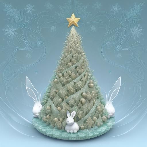 Christmas Tree with Bunny in Abstract Fractal Style