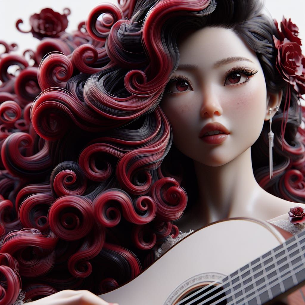 South Asian Woman with Red Hair Playing Guitar