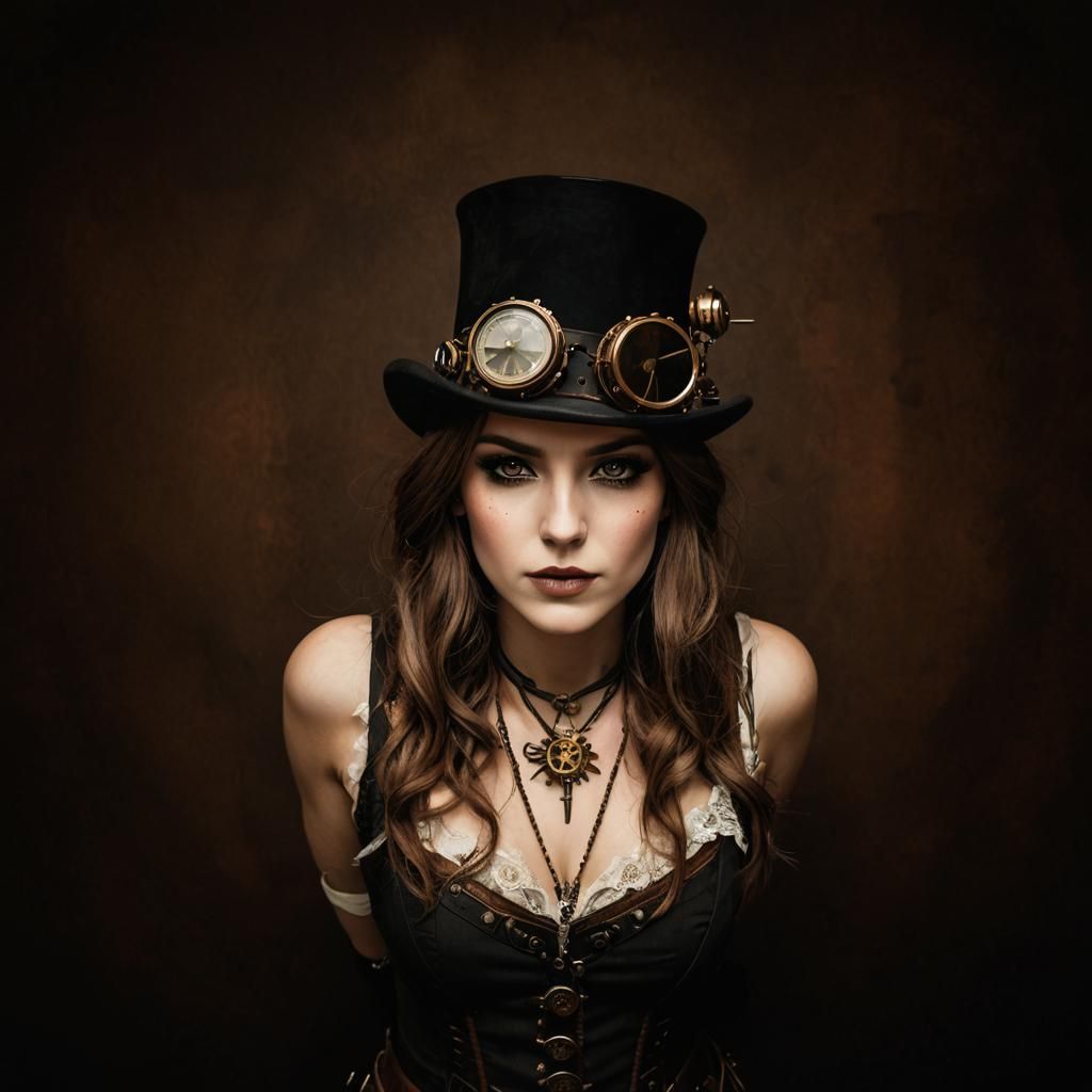Steampunk Girl in Victorian Science Fiction Style