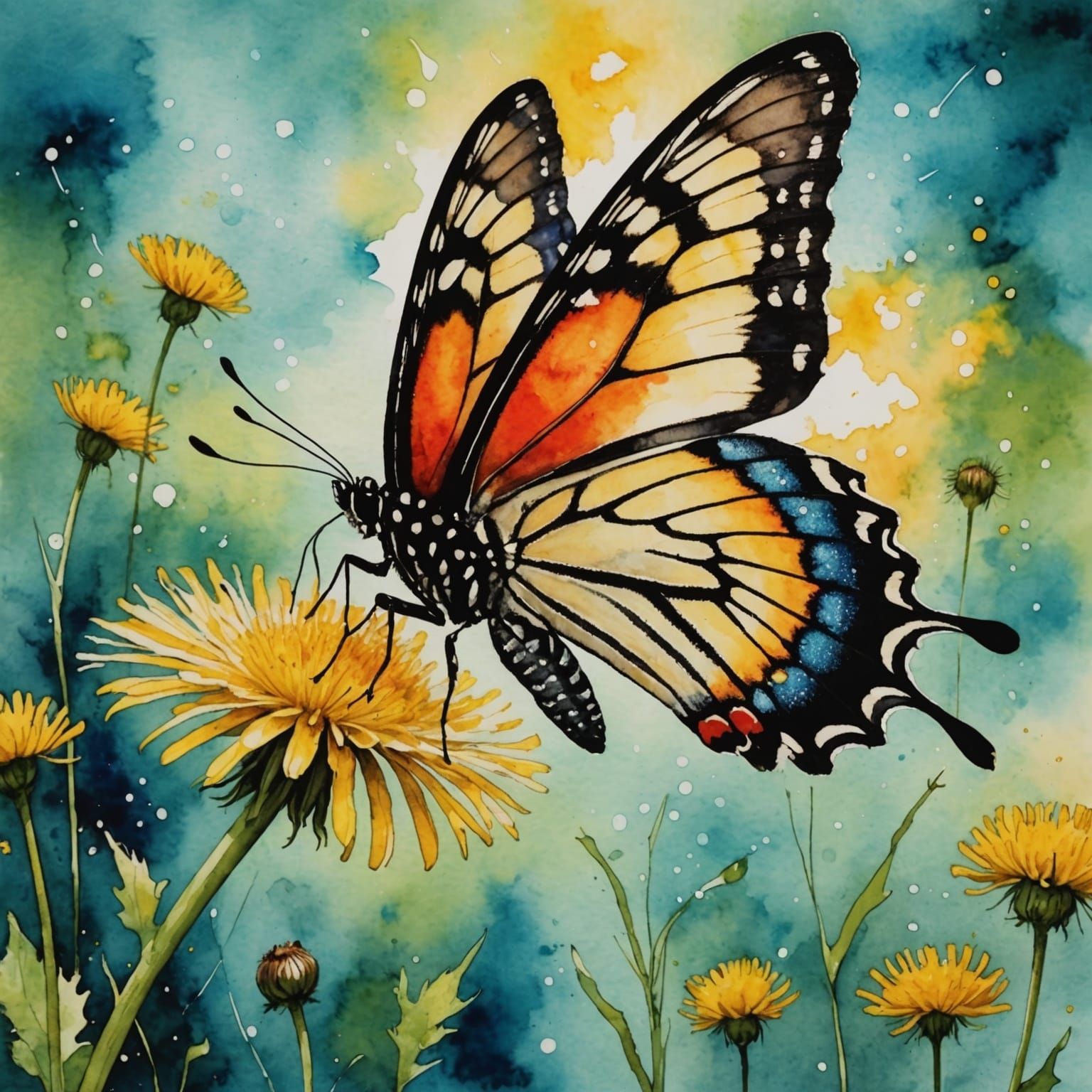 Delicate Butterfly Lands on Vibrant Dandelion