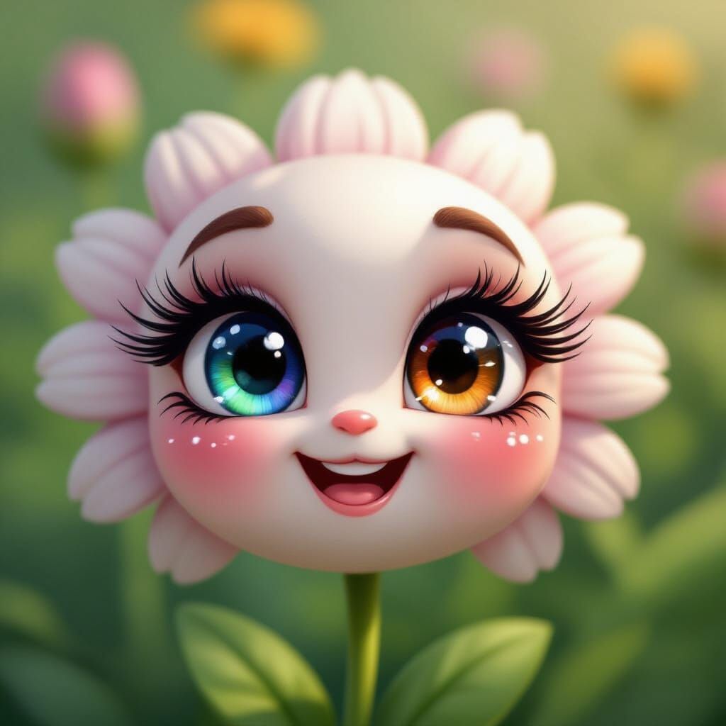 Cute Smiling Flower With Colorful Eyes in Nature