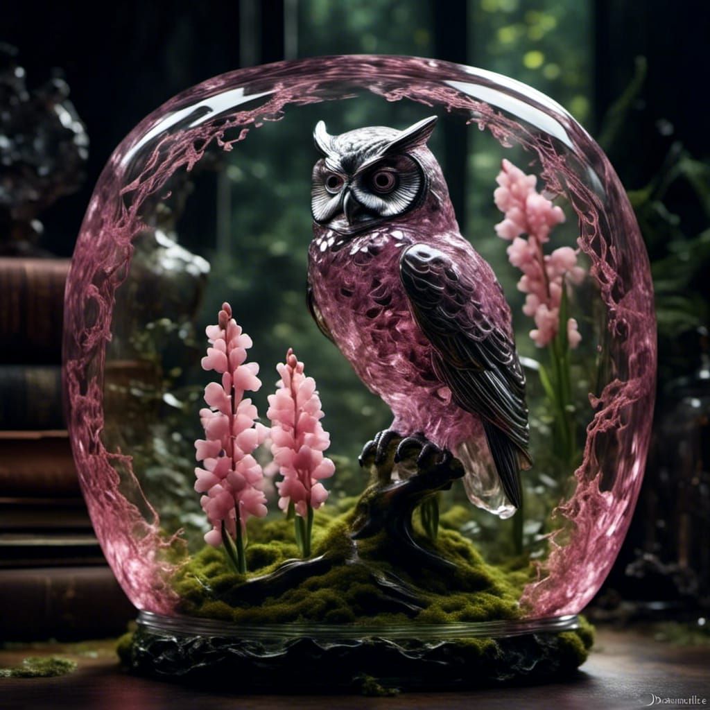 Glass Owl with Hyacinths in Dreamtime Style