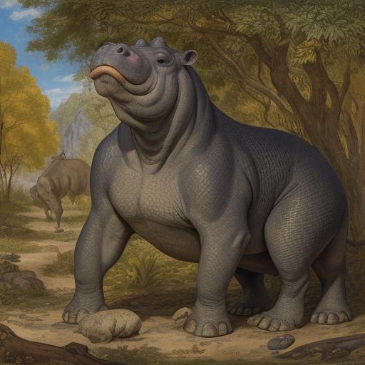 Hippopotamus as Hippie, in Baroque Expressionist Style