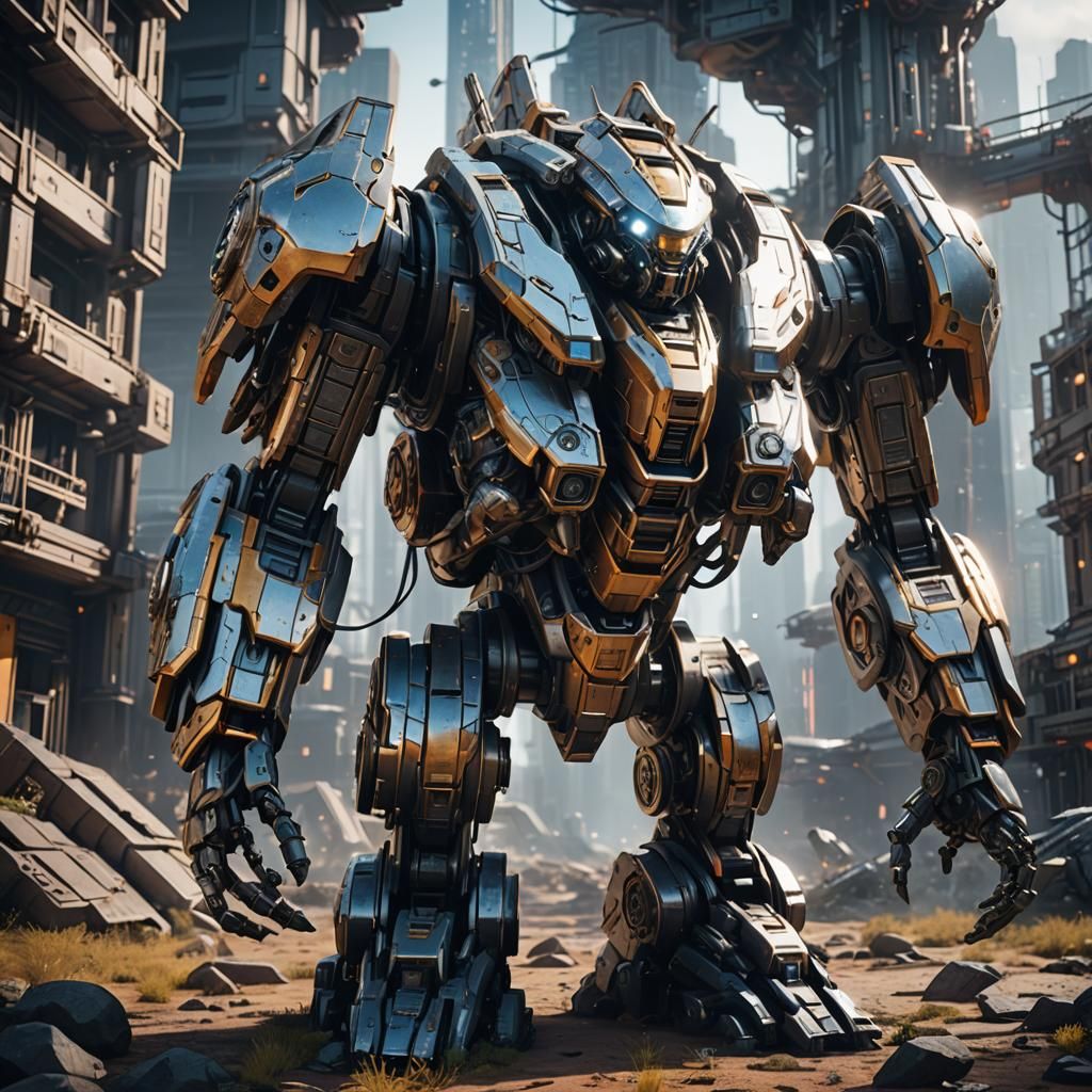 Futuristic Mech in Sci-Fi Cinematic Scene