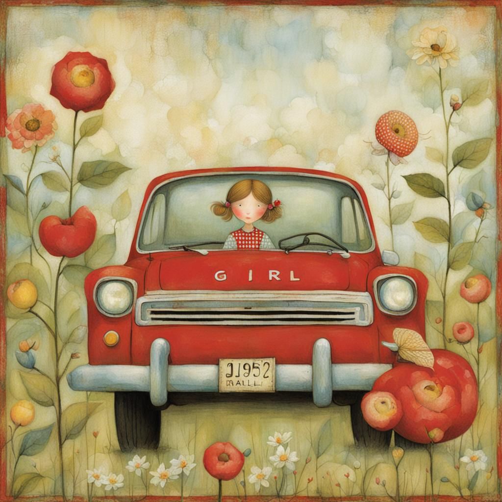 Girl in Whimsical Vintage Illustration Style