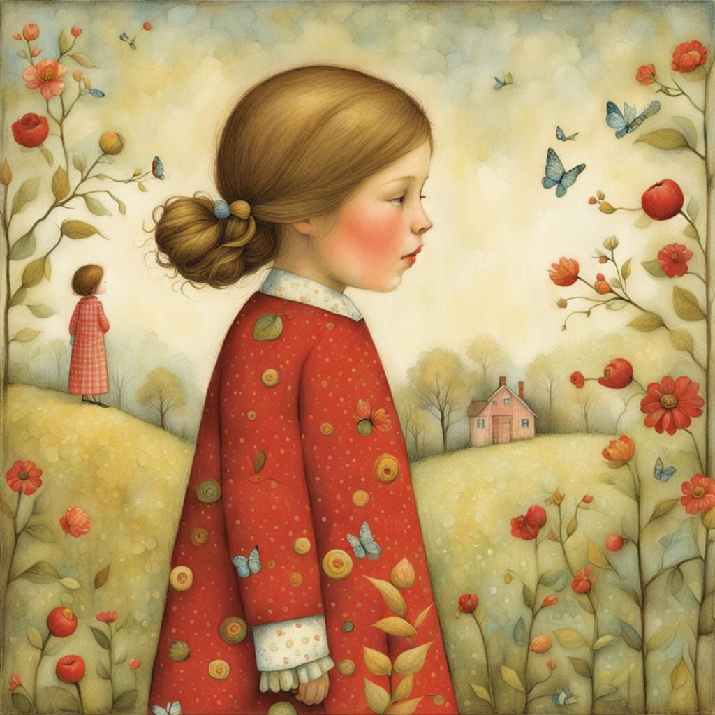 Whimsical Watercolor Portrait of a Young Girl