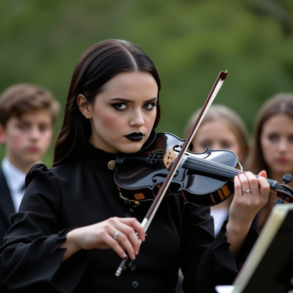 Wednesday Addams Plays Black Violin of Doom at Funeral in Ha...