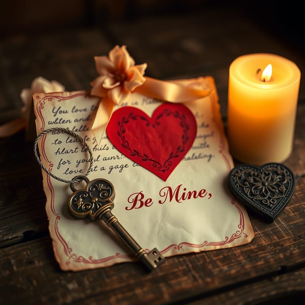 Vintage Valentine's Card with Distressed Heart and Antique K...