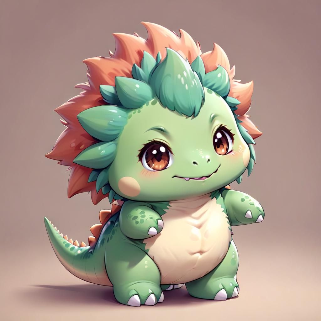 Fluffy Cute Chibi Dinosaur Image