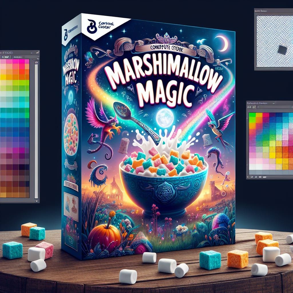 Fantastical Marshmallow Magic Cereal Box as Matte Painting