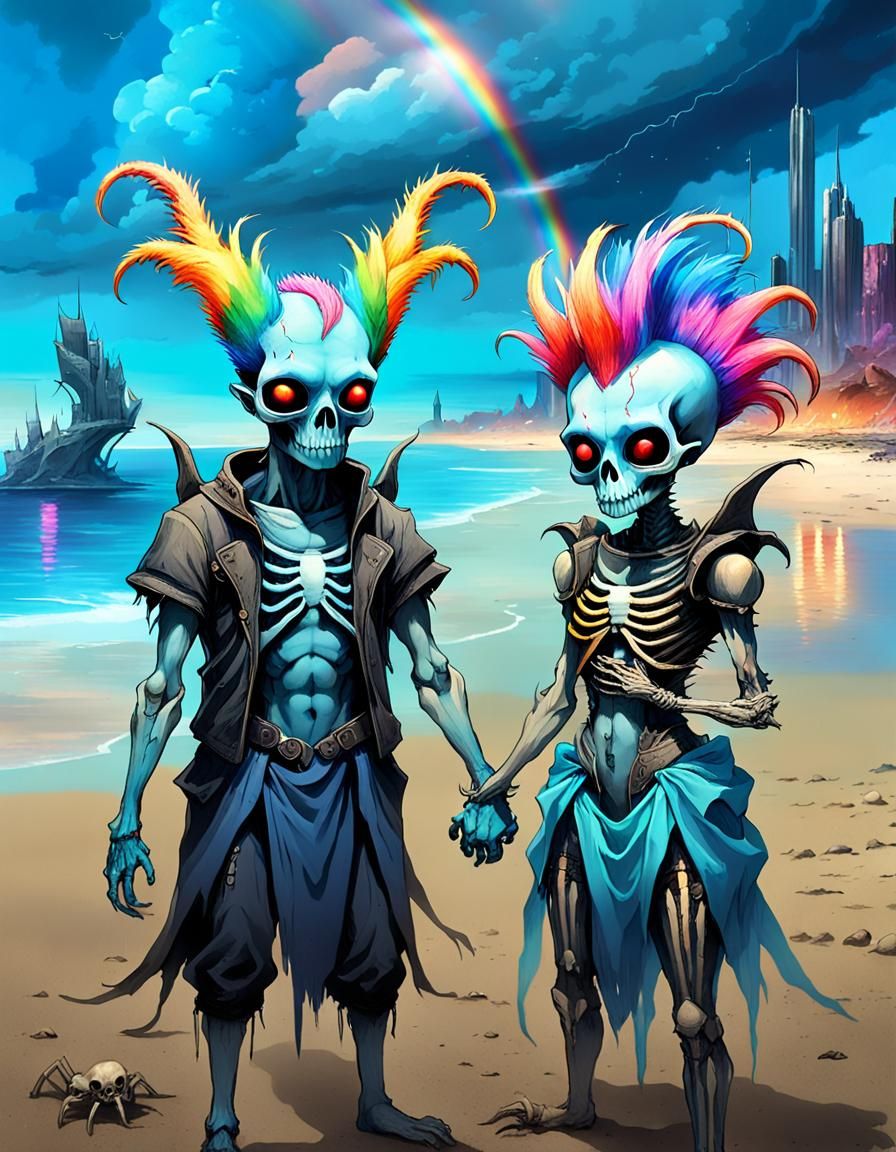 Alien Duo Basks in Hellish Splendor on Dystopian Beach