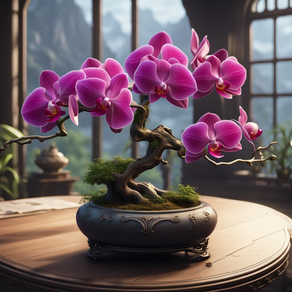 Detailed Orchid Bonsai Tree Matte Painting