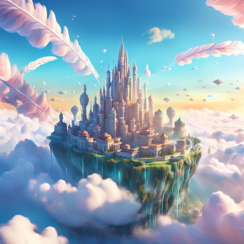 Floating Avian City in Surreal Landscape Concept Art