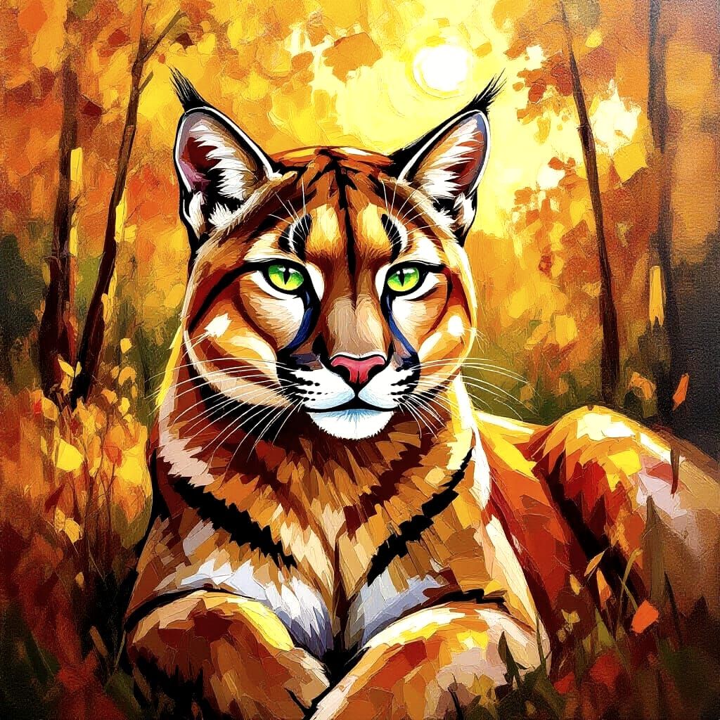 Beautiful Copper Cougar in Impasto Oil Painting Style