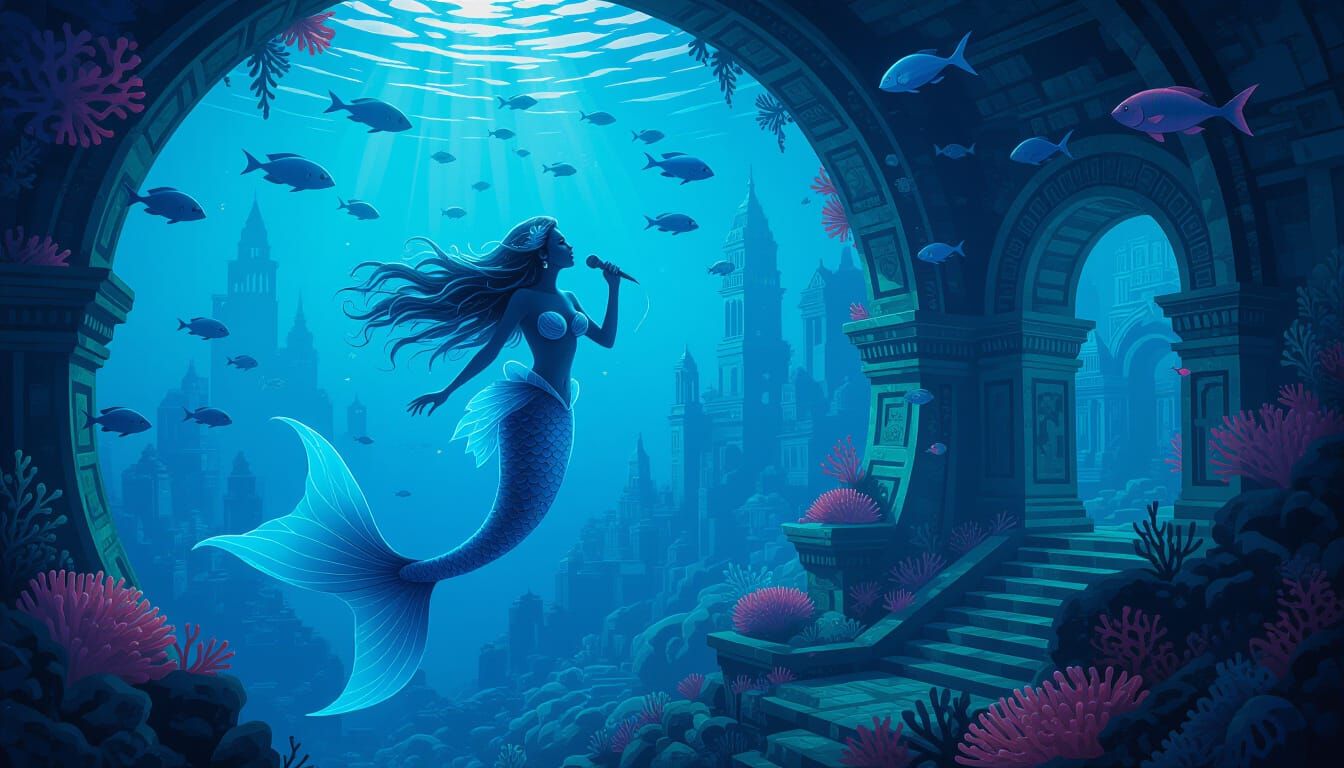 Mermaid Sings and Dances with Robot in Coral City