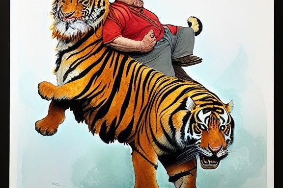 Danny DeVito Rides a Tiger: Watercolor Art