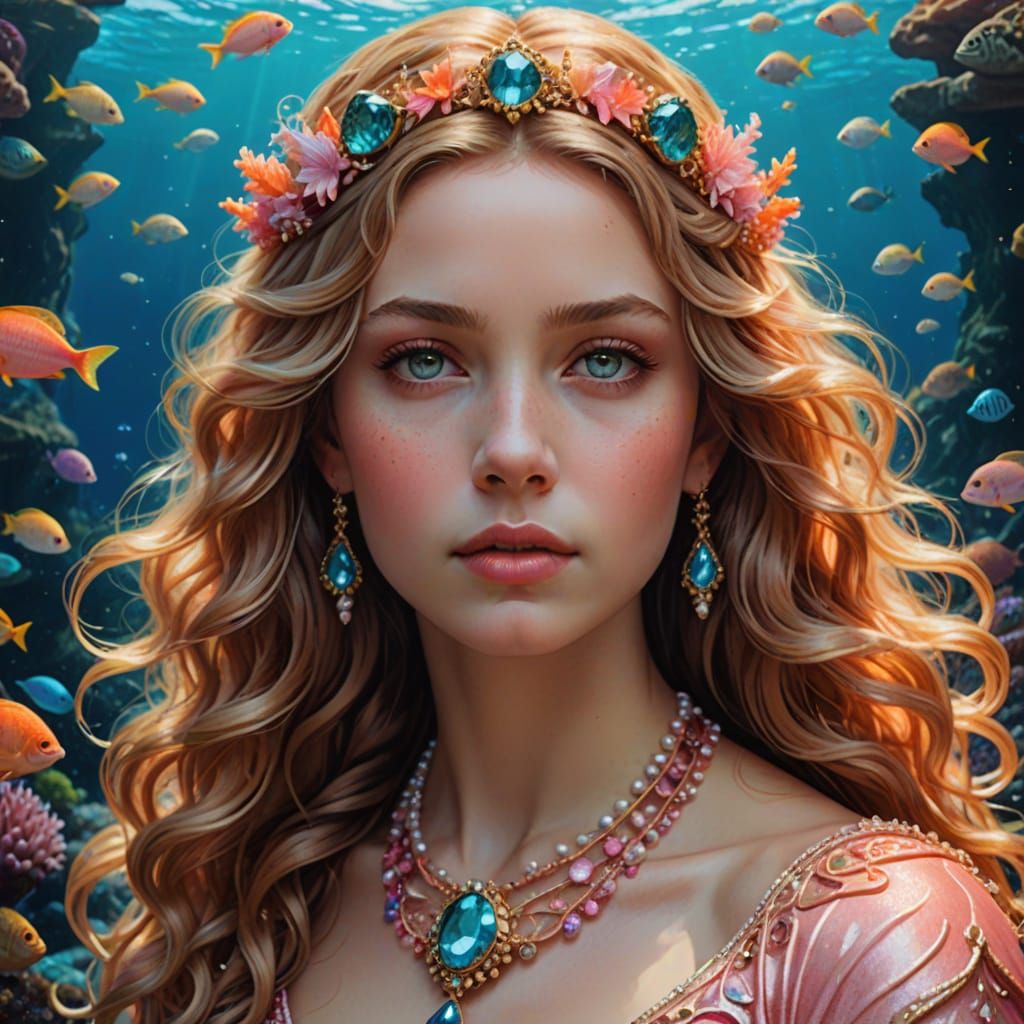 Portrait of Nereid Goddess Ephyra with Pearl Necklace