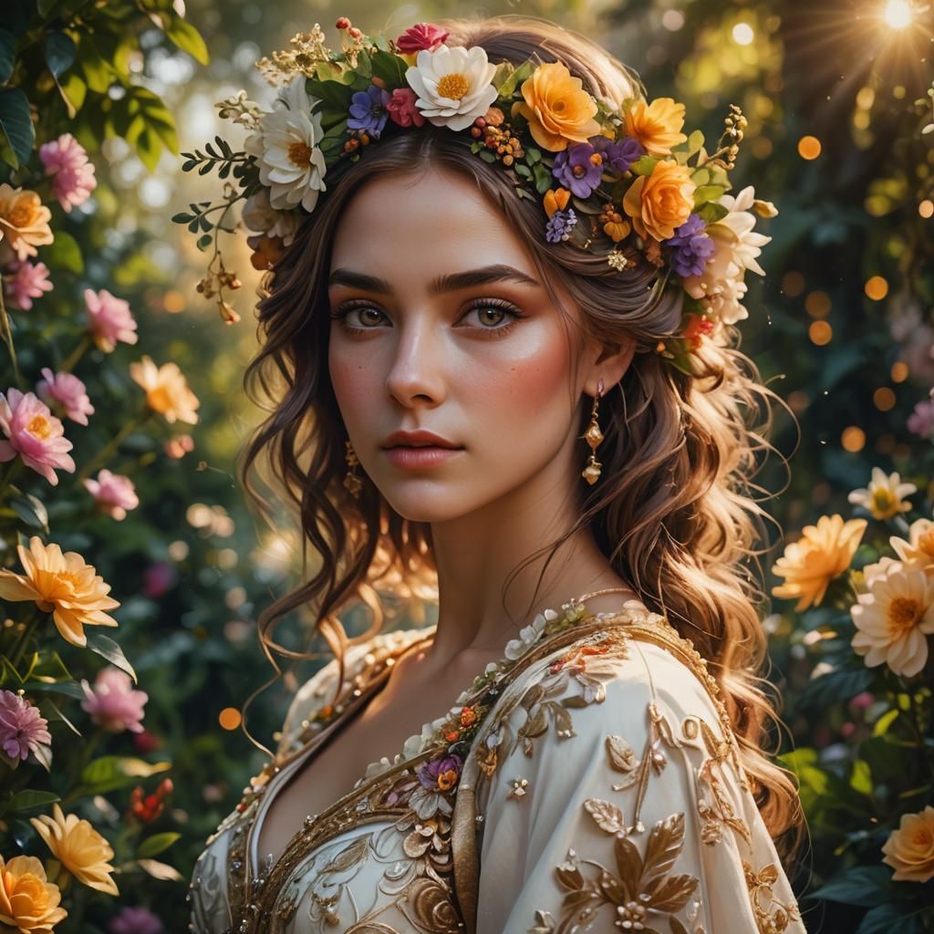 Bride with Flowers Portrait in Fantasy Art Style