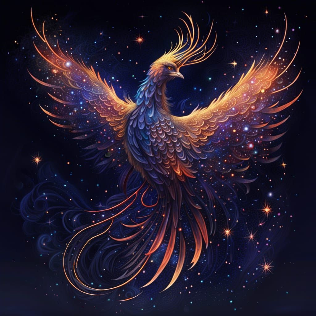 Celestial Phoenix Soaring Through the Night Sky