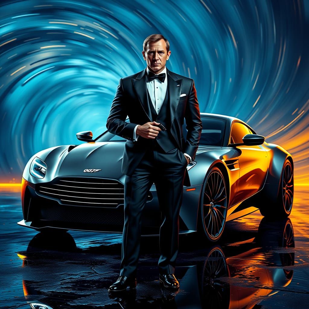 James Bond 007: Futuristic Spy in High-Tech Aston Martin