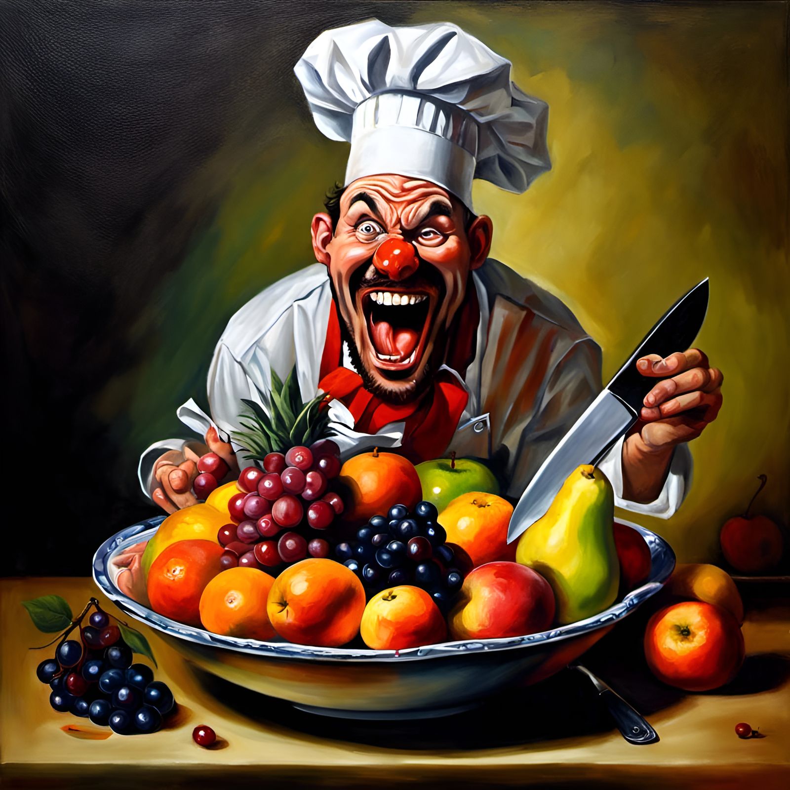 Terrified Fruit Still Life with Insane Chef