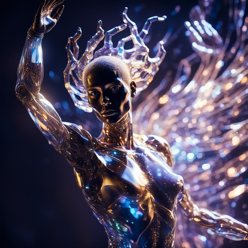 Glass Humanoid Figure in Surrealist Concept Art