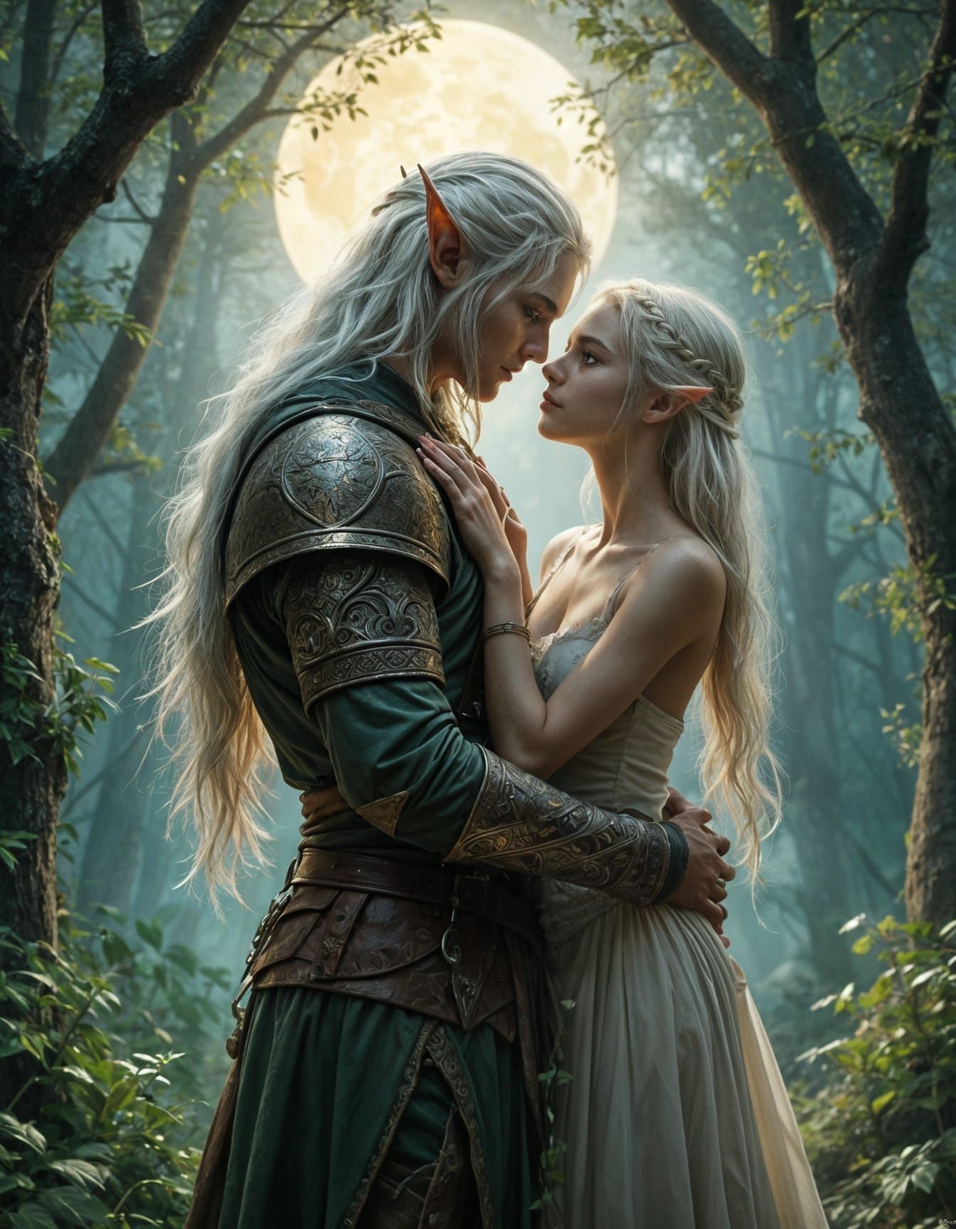 Ethereal Elven Warrior in Enchanted Forest