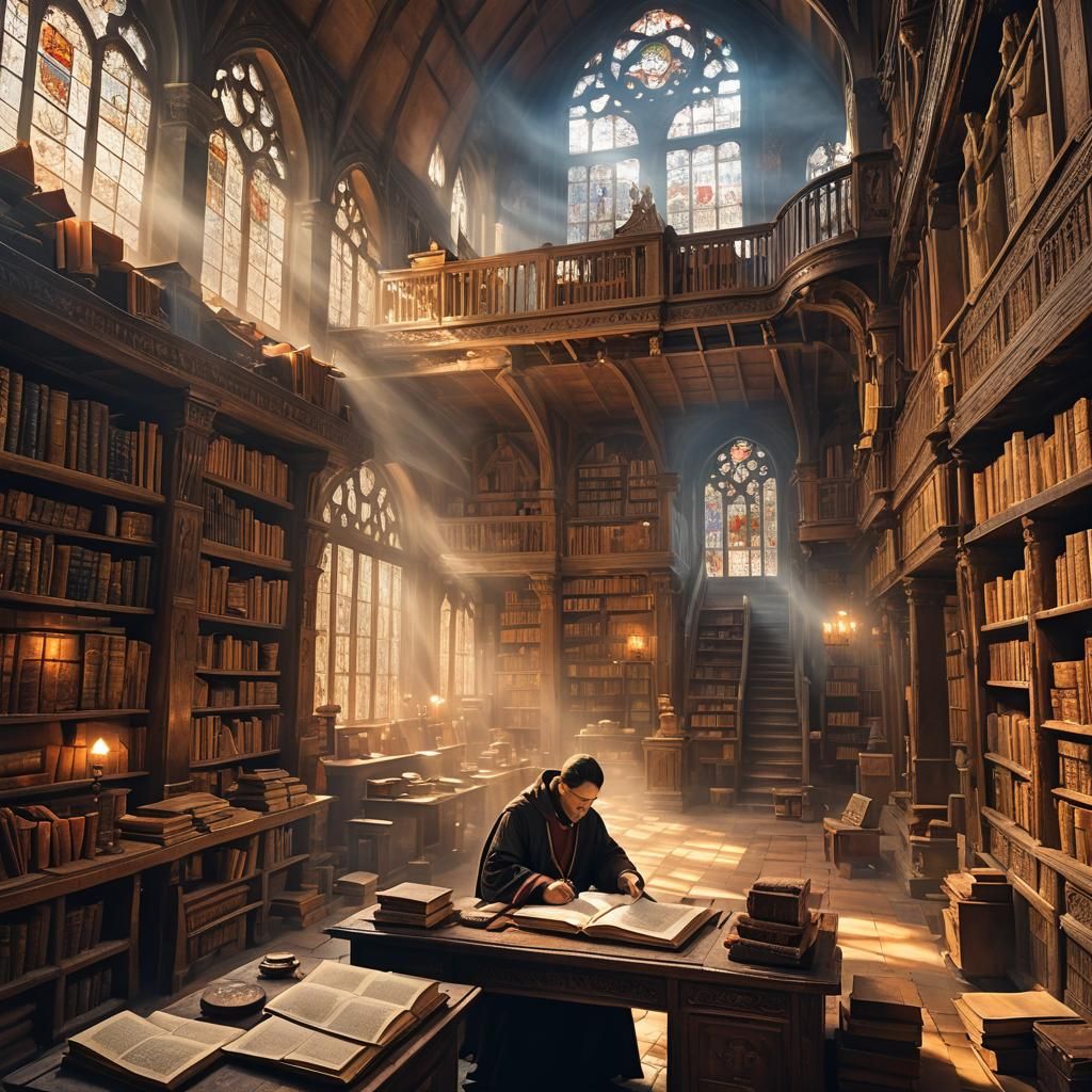 Monastery Scribe Illuminated by Golden Light