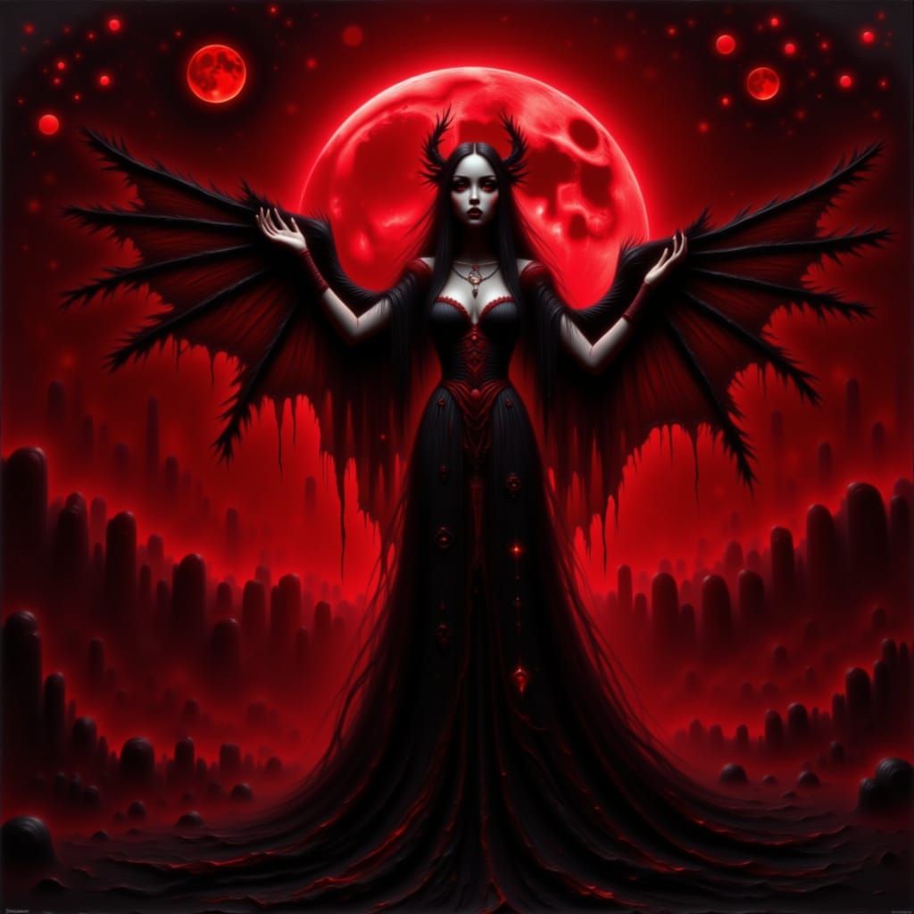 Crimson Blood Moon Overtakes Starless Night Sky