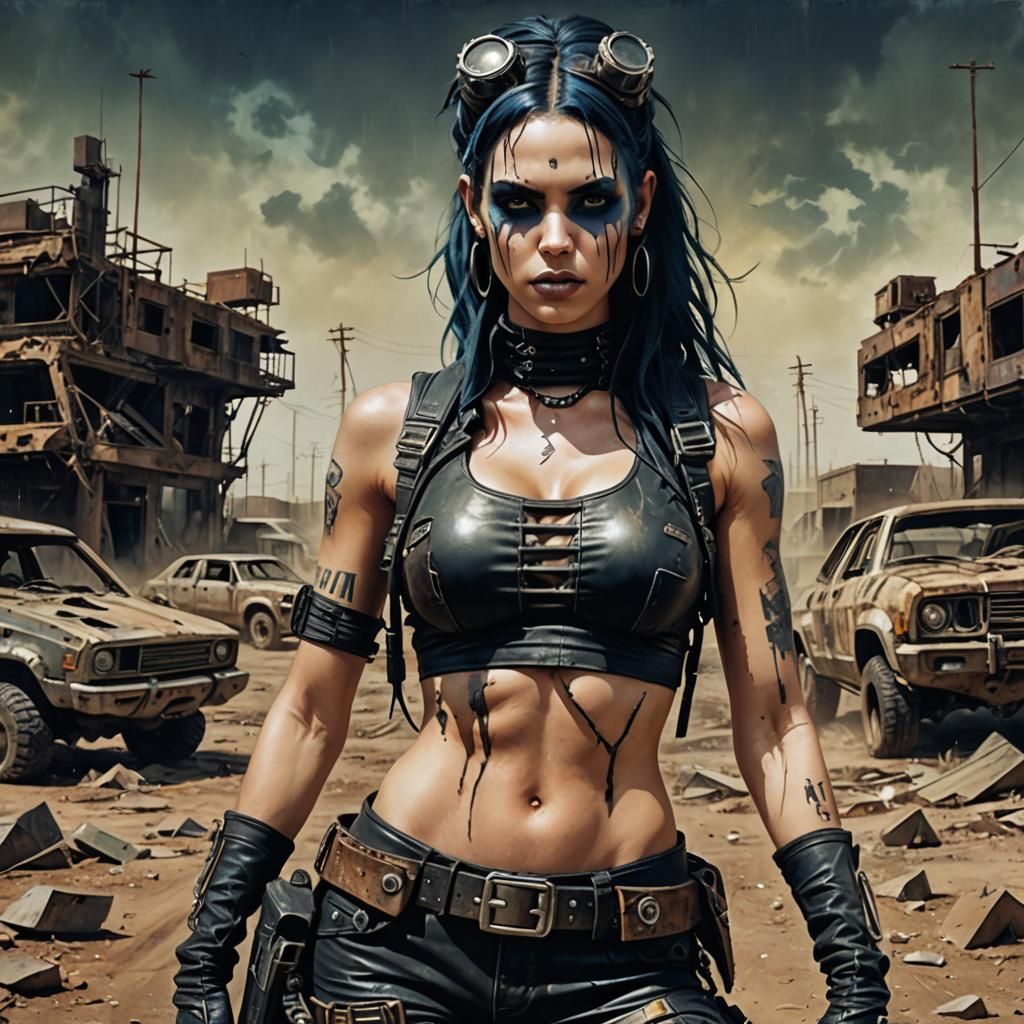 Cybergoth Woman in Post-Apocalyptic Wasteland