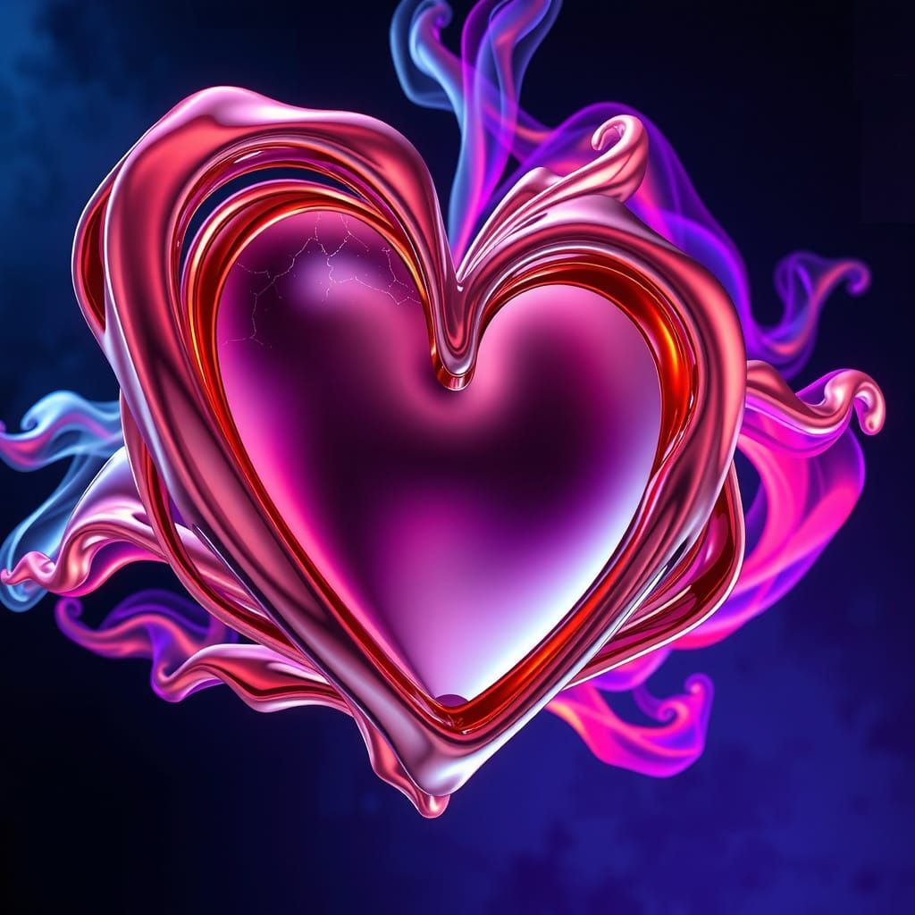 Surreal Abstract Heart Composition in Metallic Hues