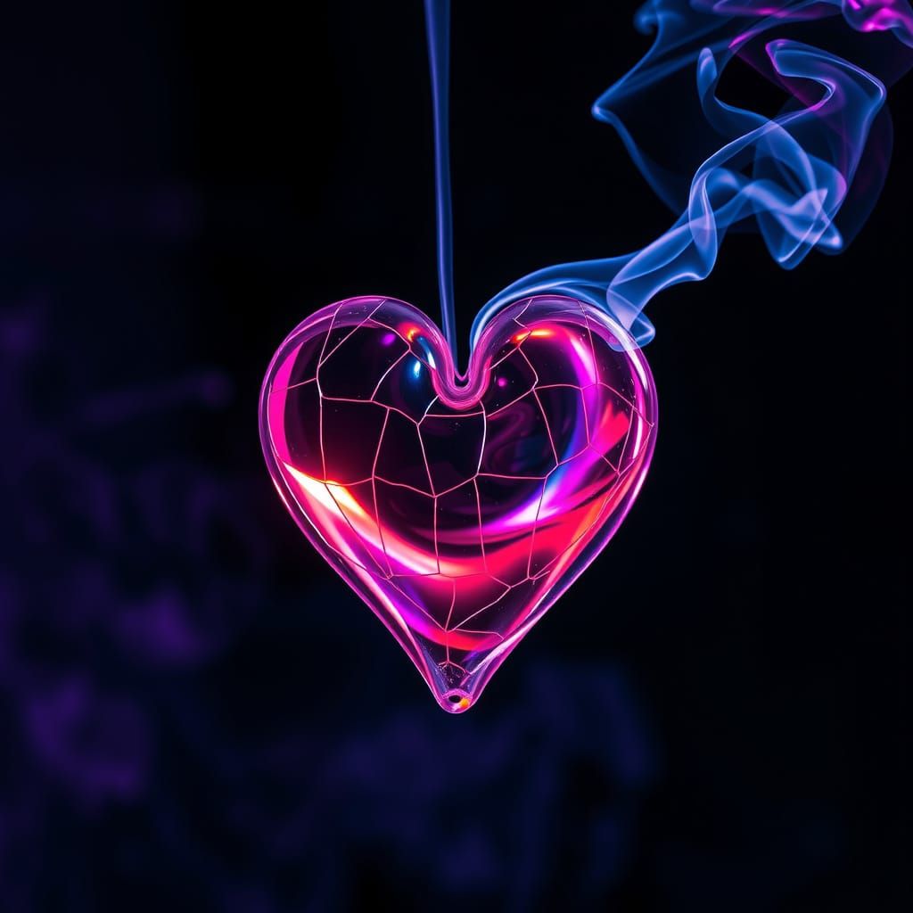 Glowing Heart Composition in Moody Dark Space