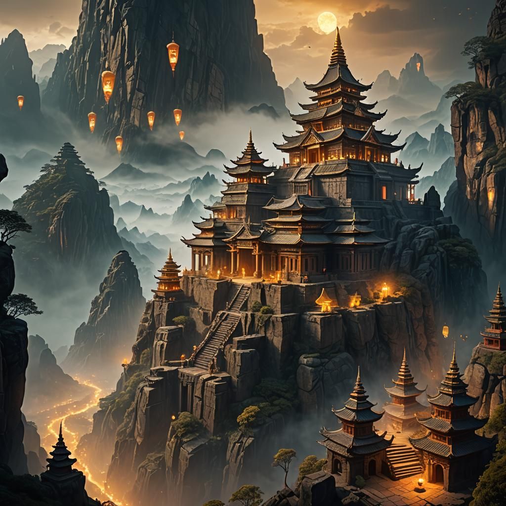 Mystical Temple on Ancient Mountain Peak
