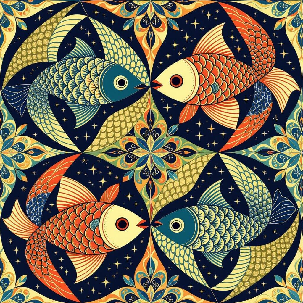 Escher-Style Tessellation of Fish and Birds