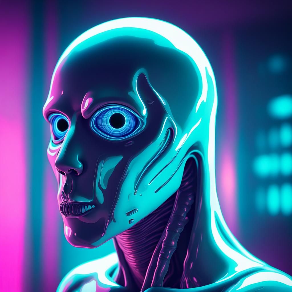 Sci-Fi Fantasy Synthetic Slime Humanoid in Synthwave Style