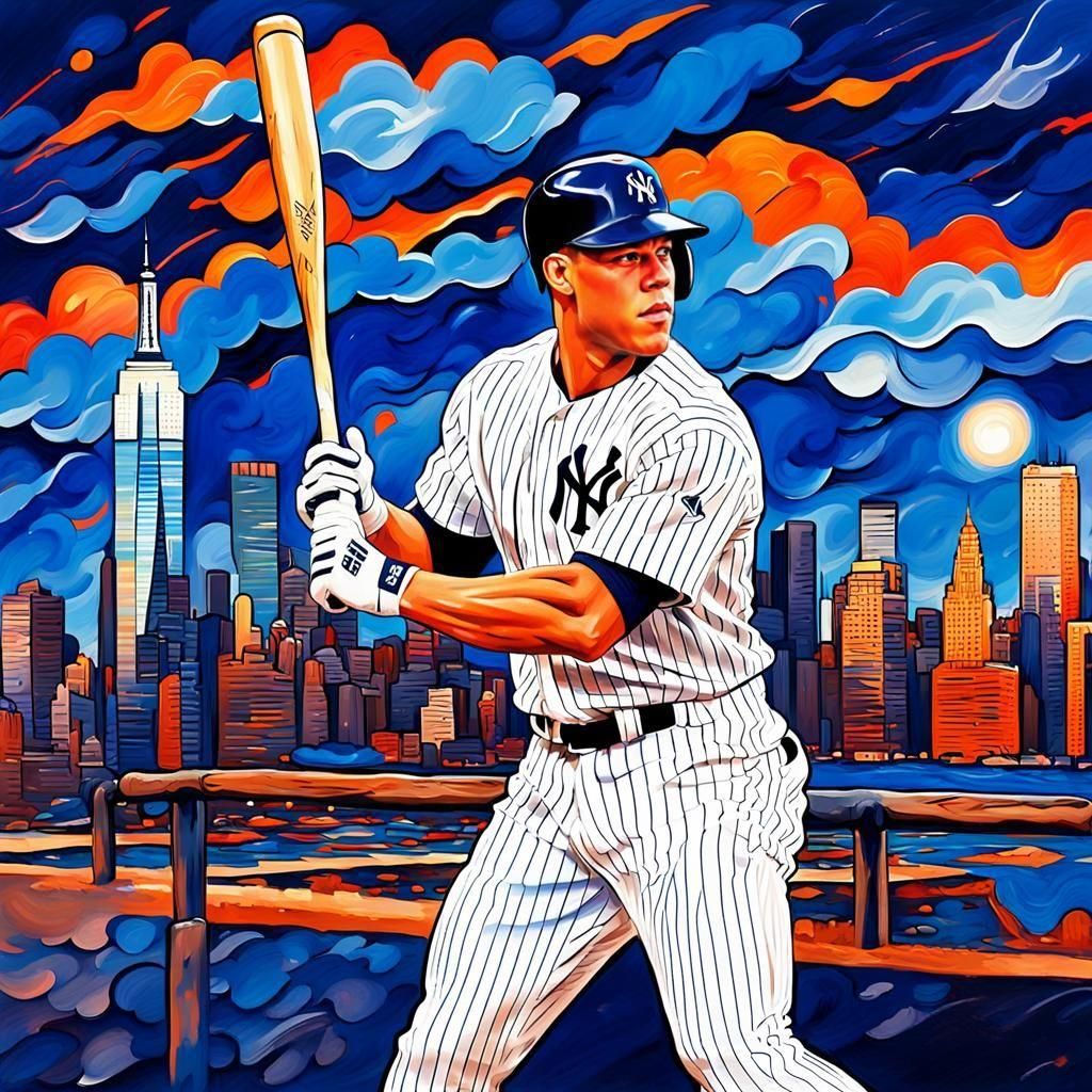 Aaron Judge Portrait with NYC Skyline in Abstract Art