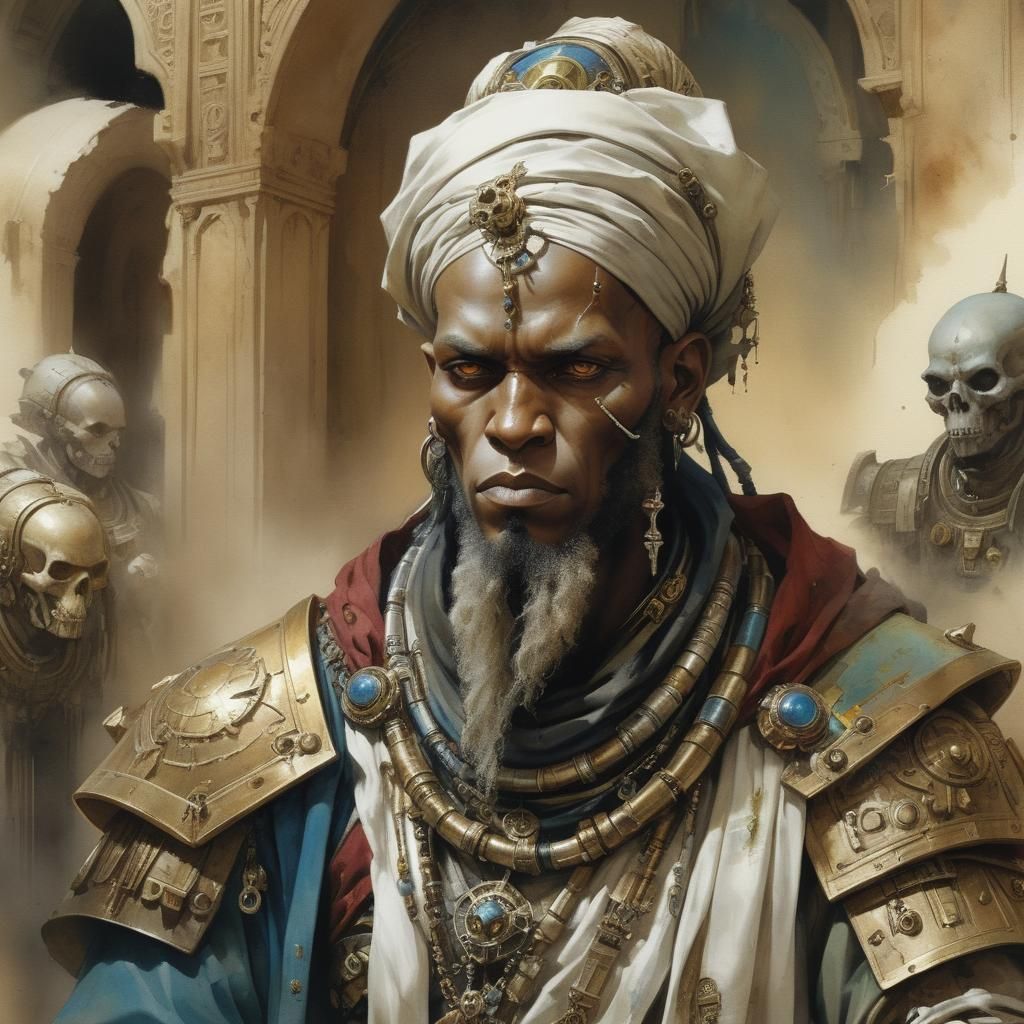 Warhammer 40k Nubian Psyker in Detailed Watercolor