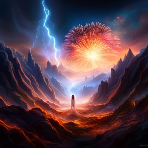 Dramatic Face with Fireworks, Digital Matte Painting