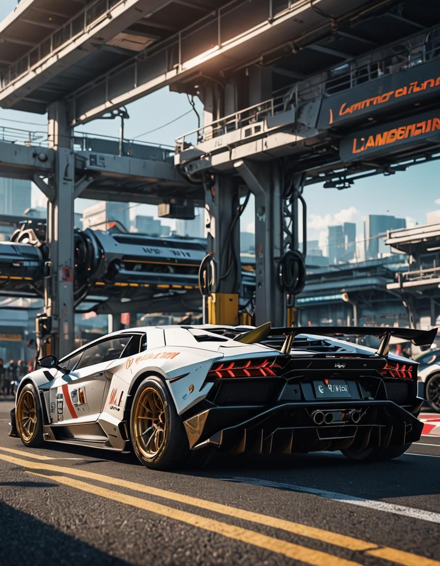 Lamborghini on Circuit in Anime-Inspired 3D Art