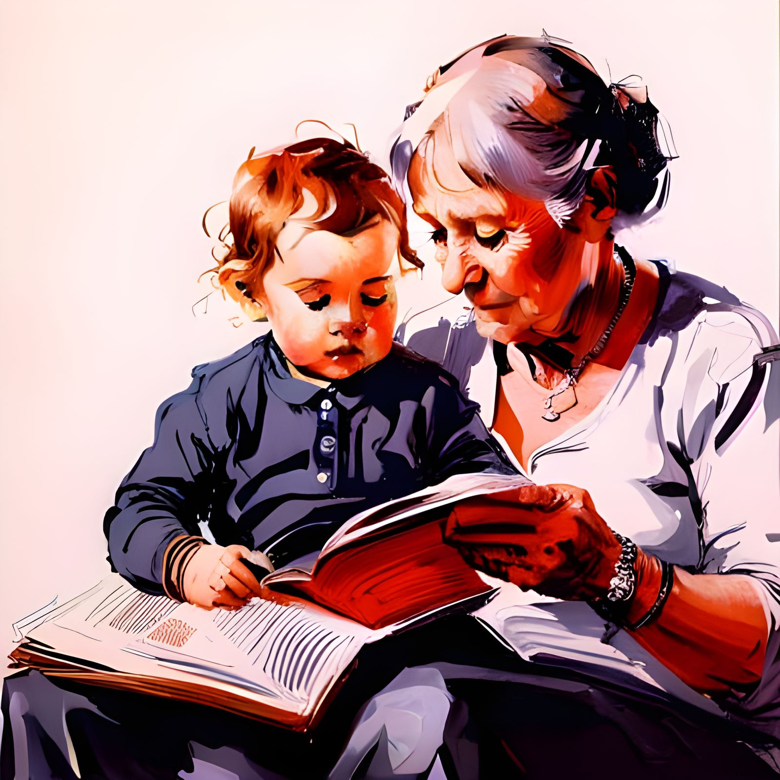 Grandmother and Toddler Reading, Artistic Portrait